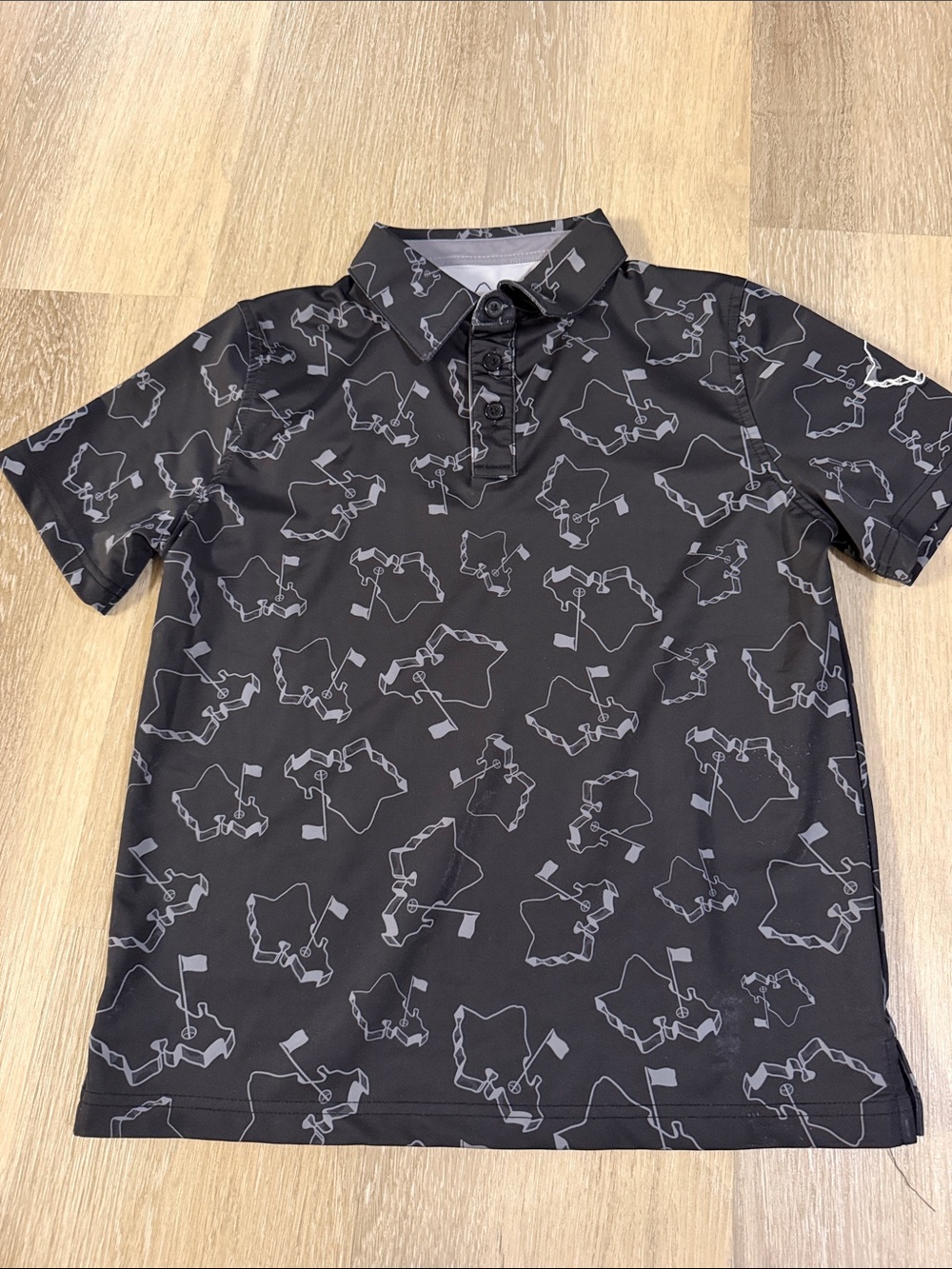 EUC Oahu Golf Apparel Youth Black Polo Shirt with Logo Pattern, Size YL